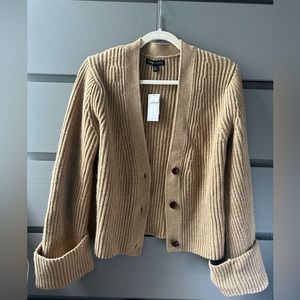 Merino wool & cashmere bell wide cuff sleeve tan cardigan NWT banana republic